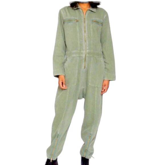 Free People Pants - Sandrine Rose X Free People Cotton Lined Green Denim Coverall Jumpsuit Relaxed M